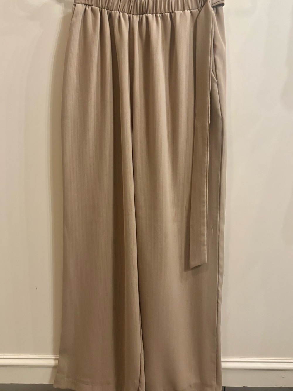 SHEIN Neutral Tan Wide Leg Tie-Waist Pants